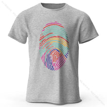 T-shirt homme empreinte digitale en coton gris chiné avec un motif empreinte digitale arc-en-ciel vibrant