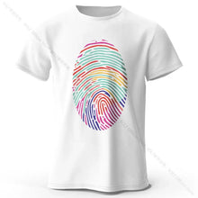T-shirt homme empreinte digitale en coton blanc avec un motif empreinte digitale arc-en-ciel vibrant