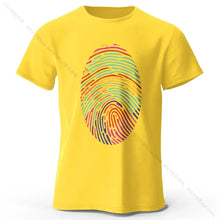 T-shirt homme empreinte digitale jaune vif avec graphique dempreinte digitale arc-en-ciel manches courtes