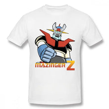 T-shirt homme mazinger z robot en coton blanc avec un graphisme coloré rouge bleu et argent pour déguisement carnaval magasins de jouets