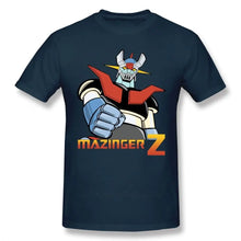 T-shirt homme mazinger en coton bleu foncé avec un graphisme vibrant du robot mazinger z rouge blanc et argent métallisé parfait pour déguisement carnaval et magasins de jouets