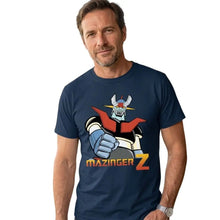 T-shirt homme mazinger bleu marine avec graphique coloré du robot mazinger z et texte pour déguisement carnaval