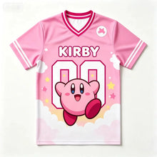 T-shirt kirby king dedede et meta knight rose avec graphique vibrant de kirby flottant parmi étoiles et numéro 00 blanc