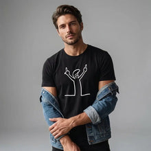 T-shirt col rond manches courtes noir avec graphique cartoon vintage la linea d une figure faisant des signes de paix