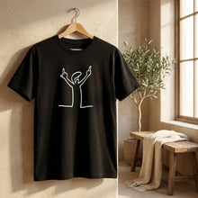T-shirt la linea cartoon vintage col rond manches courtes noir avec graphisme linéaire blanc paix unisexe