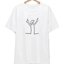 T-shirt col rond manches courtes en coton blanc avec dessin minimaliste vintage cartoon la linea unisexe