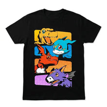 T-shirt digimon noir manches courtes avec graphisme coloré de digimon v-mon agumon et autres personnages