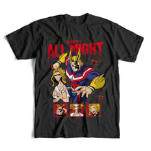 T-shirt coton noir avec graphique vibrant d all might de hero academia et texte rouge audacieux, t-shirt my hero academia