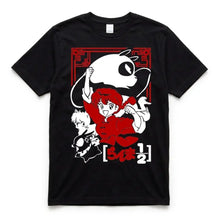T-shirt coton noir animé ranma avec graphique rouge et blanc des personnages de ranma 1 2 centré poitrine