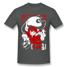 Dark gray cotton t-shirt anime ranma featuring bold red and white graphic framed in traditional japanese lattice design