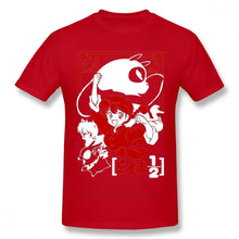 T-shirt anime ranma rouge à manches courtes avec un graphisme blanc de personnages inuyasha et texte japonais dessous