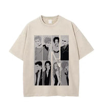 T-shirt oversize beige en coton avec print manga rock vintage characters love hina en noir et blanc