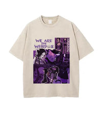 Beige t-shirt oversized en coton avec impression manga rock vintage violet et texte we are the weirdos rockstar