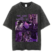 T-shirt manga rock vintage noir en coton avec imprimé violet animé et texte we are the weirds rockstar