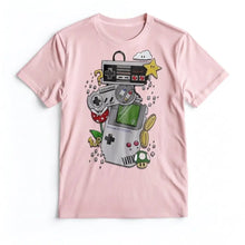 T-shirt console rétro gaming rose manches courtes col rond avec graphique coloré game boy et super mario séchage rapide
