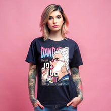 T-shirt seiko ayase dandadan en coton noir avec graphisme anime femme cheveux blancs lunettes roses et chat japonais