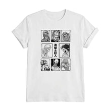 T-shirt anime l’attaque blanc en coton avec un graphisme noir et blanc de neuf titans et texte japonais style manga