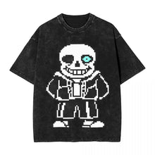 T-shirt undertale noir délavé en coton noir avec motif sans pixelisé et œil cyan lumineux trois motifs unisexes