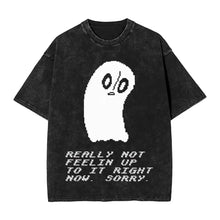 T-shirt noir délavé en coton avec motif pixel ghost et texte really not feelin up to it right now undertale noir trois motifs unisexes