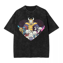 T-shirt undertale noir délavé en coton noir avec trois motifs unisexes et un cœur animé de personnages undertale
