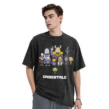 T-shirt noir délavé en coton avec motif undertale noir pixelisé et trois motifs unisexes imprimés en blanc