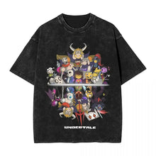 T-shirt undertale noir délavé en coton avec trois motifs unisexes et impression couleur du roster undertale