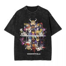 T-shirt noir délavé en coton avec impression colorée de tous les personnages undertale trois motifs unisexes