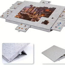 Table de rangement pour puzzles gris en marbre avec tiroirs coulissants facile à transporter et protection intégrée