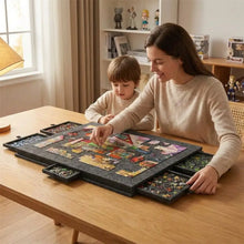 Table de rangement pour puzzles noir avec support inclinable et protection intégrée facile à transporter pour assembler des puzzles