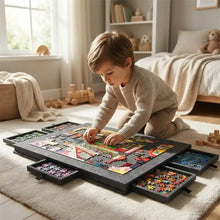 Table de rangement pour puzzles noir avec quatre tiroirs et support inclinable pour facile à transporter et protection intégrée