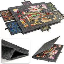 Table de rangement pour puzzles en feutre noir avec tiroirs coulissants facile à transporter et protection intégrée