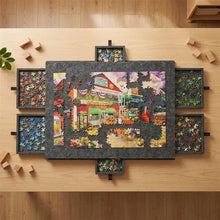 Table de rangement pour puzzles noir avec support inclinable et protection intégrée, facile à transporter, organise les pièces