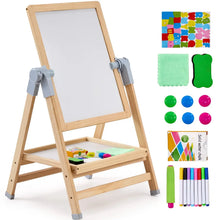 Tableau dessin magnétique sur pied en bois clair avec tableau blanc magnétique et étagère inférieure pour fournitures d art