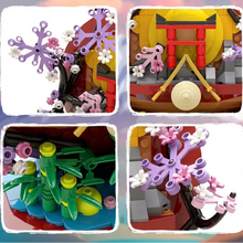 Tableau du japon en briques de construction en plastique abs avec branches de cerisier colorées et paysages japonais détaillés