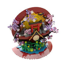 Tableau du japon en briques de construction en plastique abs avec torii rouge paysage japonais et fleurs de cerisier