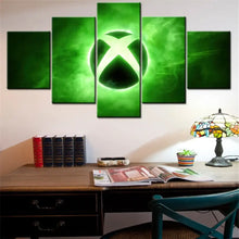Tableau mural logo xbox en 5 panneaux avec logo vert sur toile pour décoration murale moderne