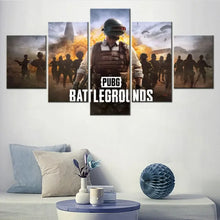 Tableau mural pubg en 5 panneaux représentant un soldat en tenue tactique avec le logo pubg battlegrounds visible