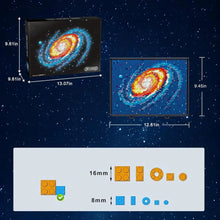 Tableau voie lactée en briques à construire 2438 pièces avec motifs galaxie orange et bleu, idéal magasins de jouets