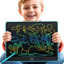 Tablette de dessin lcd couleur de 13 pouces avec stylet affichant dessins dinosaures et cactus en néon sur écran noir