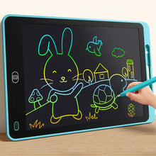 Tablette de dessin lcd couleur de 13 pouces avec cadre bleu et illustrations cartoon colorées sur lcran lcd couleur