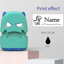 Tampon prénom personnalisé bleu et teal encre motif monstre cartoon visage en colère pour vêtements et sacs