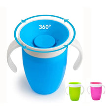 Tasse d’apprentissage à poignées 360° bleue de 240 ml avec poignée blanche idéale pour enfant et déguisement carnaval