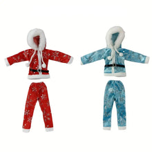 Tenues de noël pour poupée 30 cm en velours rouge et bleu avec capuchons à fourrure pour déguisement carnaval