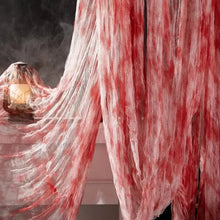 Tissu décoratif halloween en gaze rouge et blanche avec motif sanglant pour maison hantée 183 × 76 cm