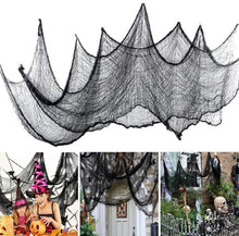 Tissu décoratif halloween en gaze noir 183 × 76 cm avec motif toile daraignée pour décoration maison hantée