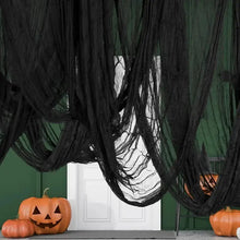 Tissu décoratif halloween en gaze noire avec motif toile d’araignée pour décoration maison hantée 183 × 76 cm