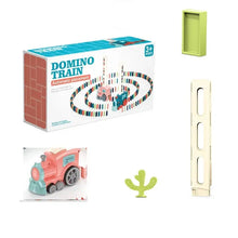 Train électrique poseur de dominos rose avec 63 pièces et trains miniatures magnétique pour jeu automatique
