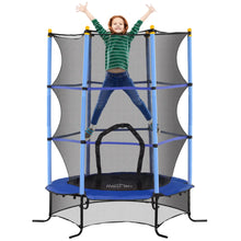 Trampoline bleu et noir avec filet de protection et structure robuste en ressorts métalliques pour aux enfants