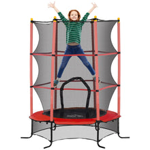 Trampoline avec filet de protection rose et rouge pour enfant avec structure robuste et ressorts métalliques noirs