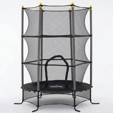 Trampoline pour enfant noir et jaune avec filet de protection, ressorts métalliques et structure robuste aux enfants
